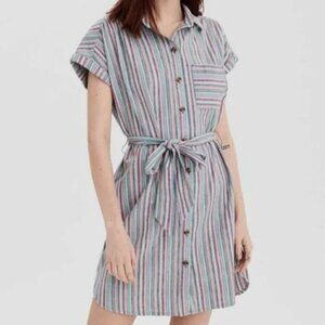American Eagle Multi color stripe linen Blend Shirt Dress L Tall